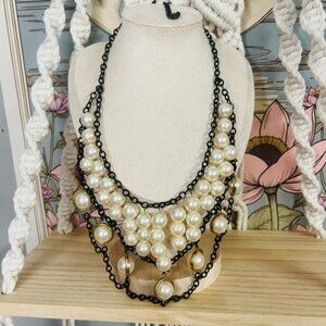 NY&Co Faux‎ Pearl Necklace, Black Gunmetal Chain Statement Jewelry